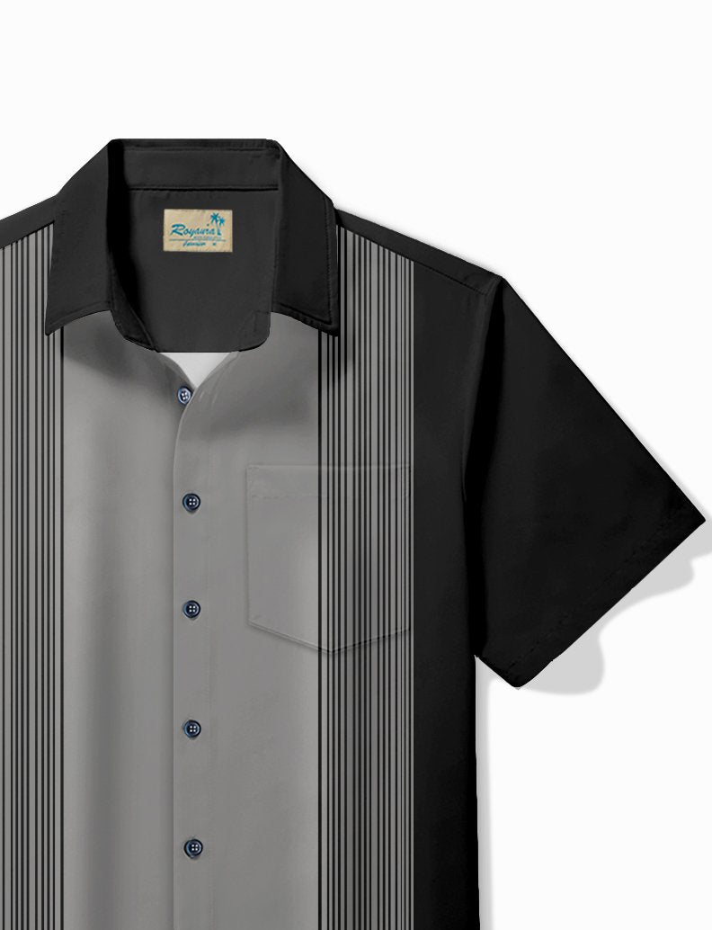 Alohadaddy Vintage Bowling Line Print Chest Pocket Shirt Plus Size Men&