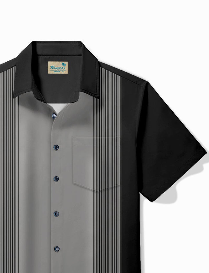 Alohadaddy Vintage Bowling Line Print Chest Pocket Shirt Plus Size Men&