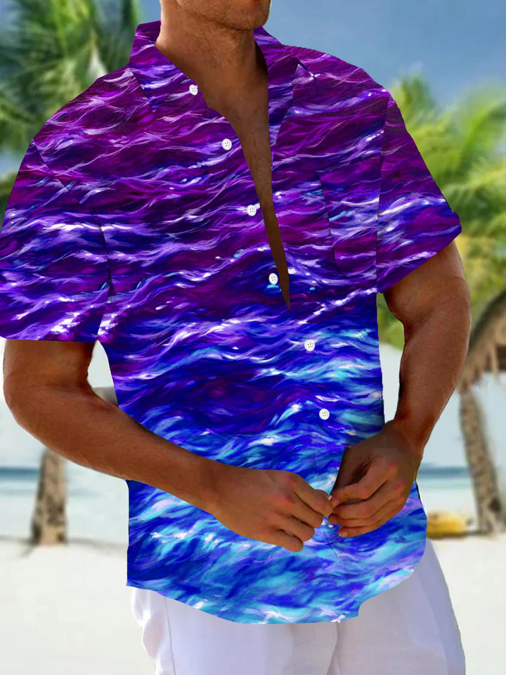 Alohadaddy Vintage Abstract Gradient Texture Print Chest Pocket Shirt Plus Size Men&