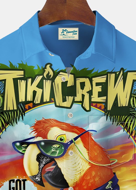 Camisa hawaiana para hombre Alohadaddy Beach Vacation con estampado de loros y bolsillo para acampar, talla grande