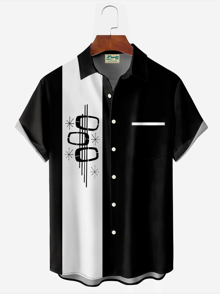 Camisa de manga corta con bolsillo abotonado y estampado geométrico atómico 3D retro de bolos de Alohadaddy para hombre, talla grande y alta