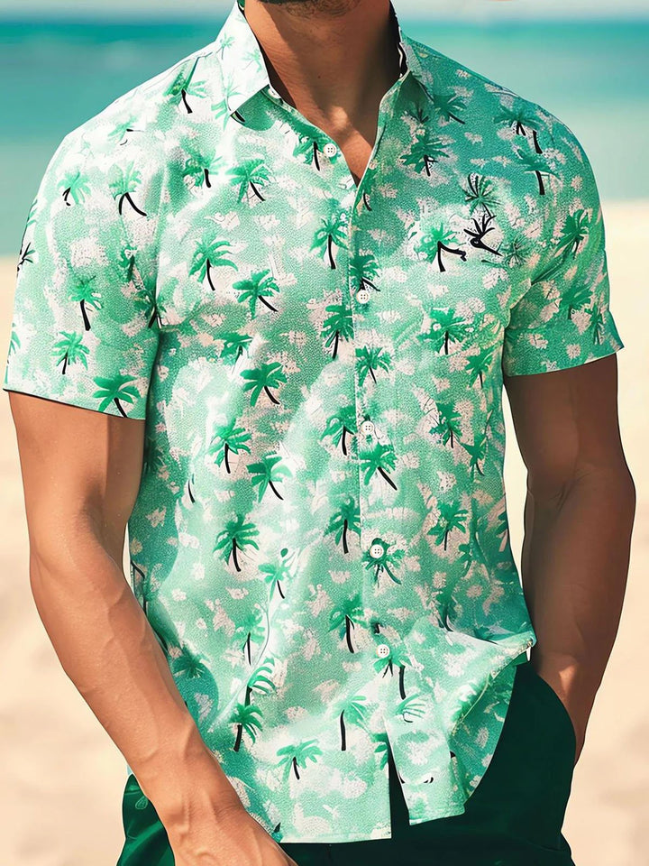 Camisa de manga corta con bolsillo abotonado y estampado digital 3D de árbol de coco hawaiano de Alohadaddy para hombre, talla grande y alta