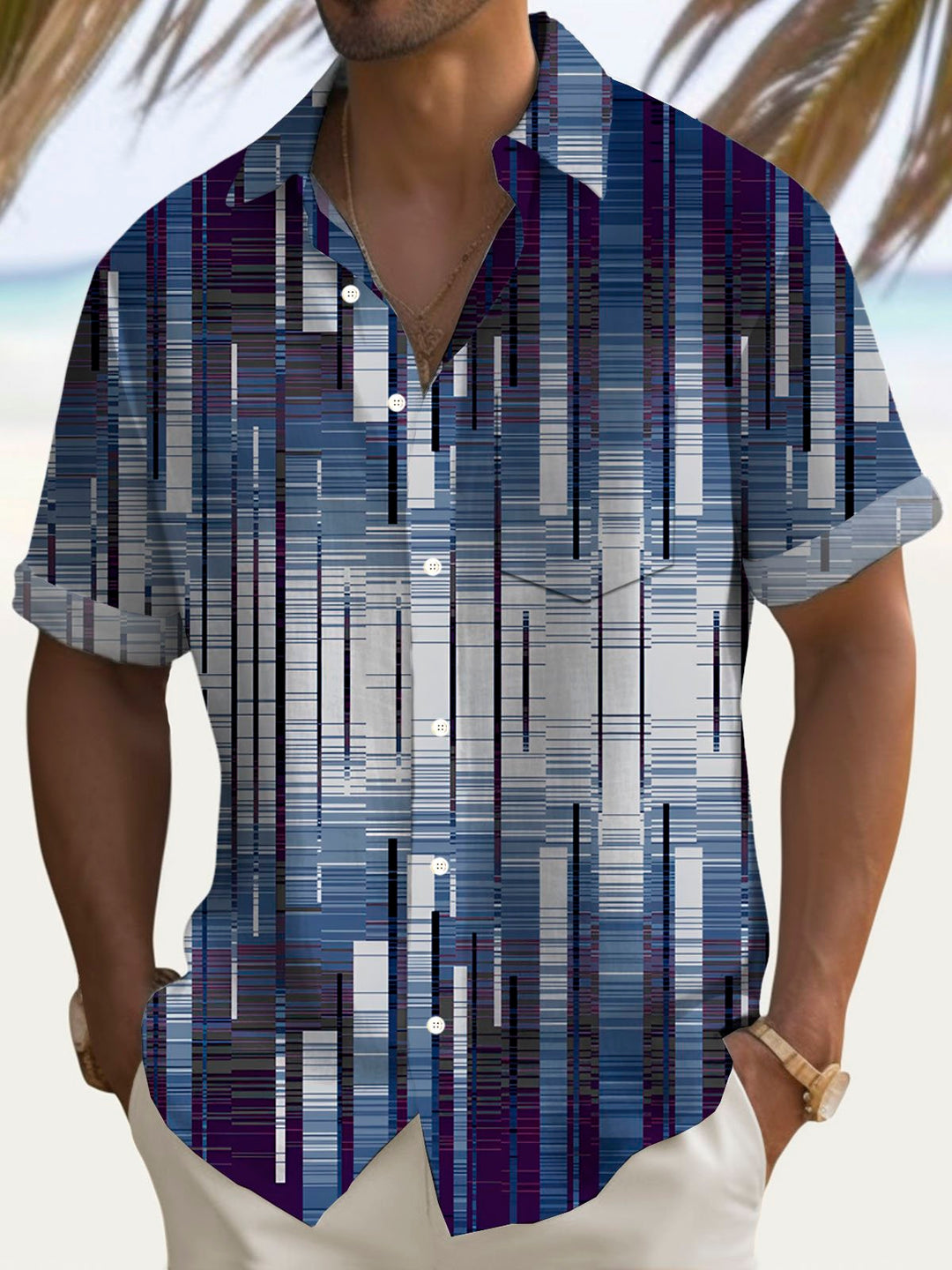 Chemise à manches courtes et poches à boutons pour homme avec imprimé numérique 3D et dégradé géométrique rétro Alohadaddy, grandes et grandes tailles