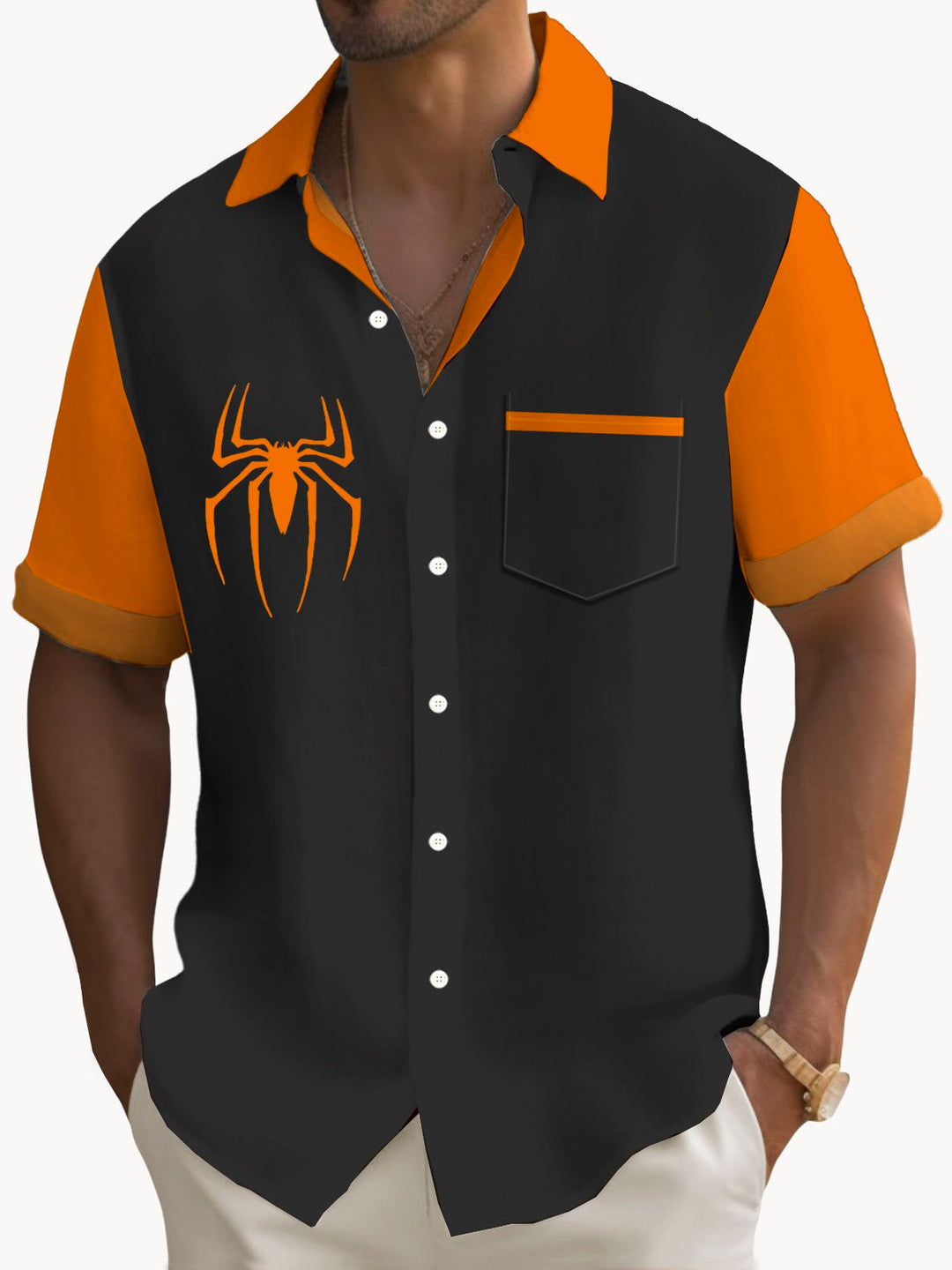 Chemise à manches courtes et poches à boutons pour homme avec imprimé numérique 3D Halloween Spider d&