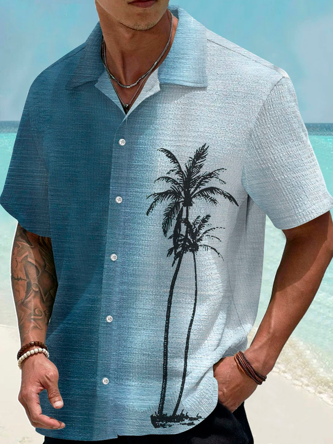 Chemise à manches courtes et poches boutonnées pour homme avec dégradé de cocotiers hawaïens Alohadaddy, impression numérique 3D, grandes et grandes tailles