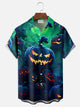 Camisa de manga corta con bolsillo y botones para hombre con estampado digital 3D de calabaza de Halloween de Alohadaddy, talla grande y alta