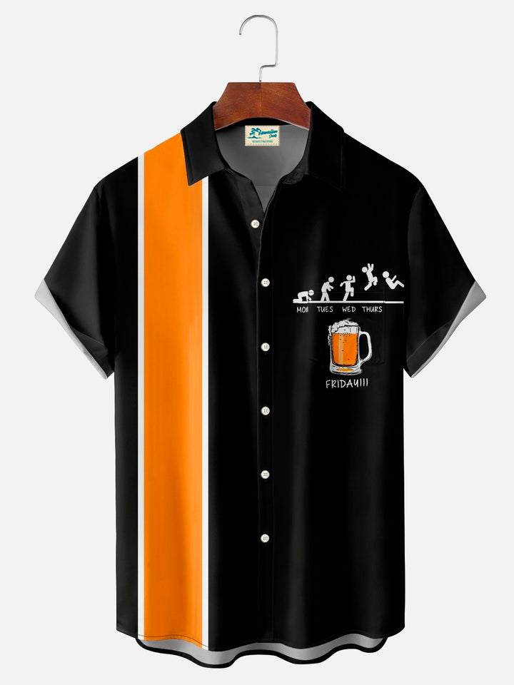 Camisa de manga corta con bolsillo y botones para hombre, con estampado digital 3D de cerveza y bolos retro de Alohadaddy, talla grande y alta