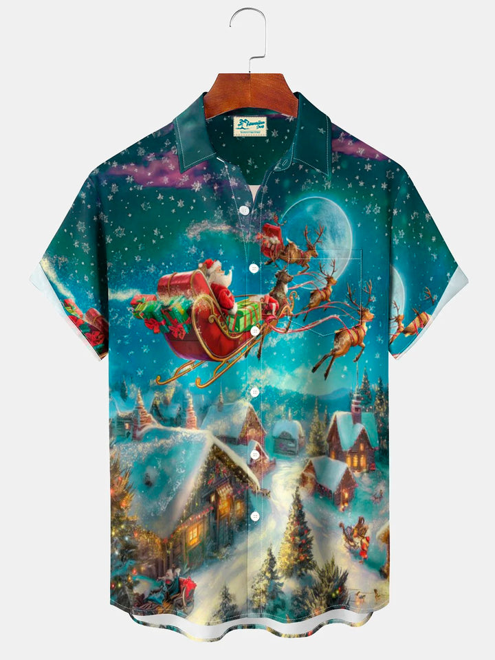 Chemise à manches courtes avec poche boutonnée pour homme Alohadaddy Christmas Santa 3D Digital Print Big &amp;amp; Tall