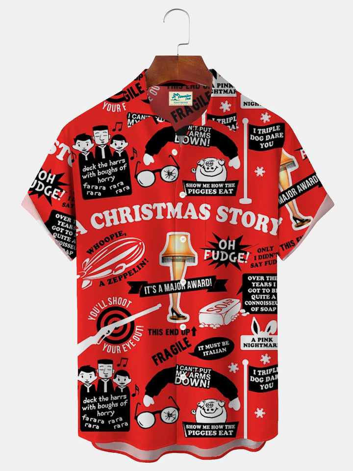 Camisa de manga corta con bolsillo y botones para hombre con estampado de la película navideña Alohadaddy A Christmas Story