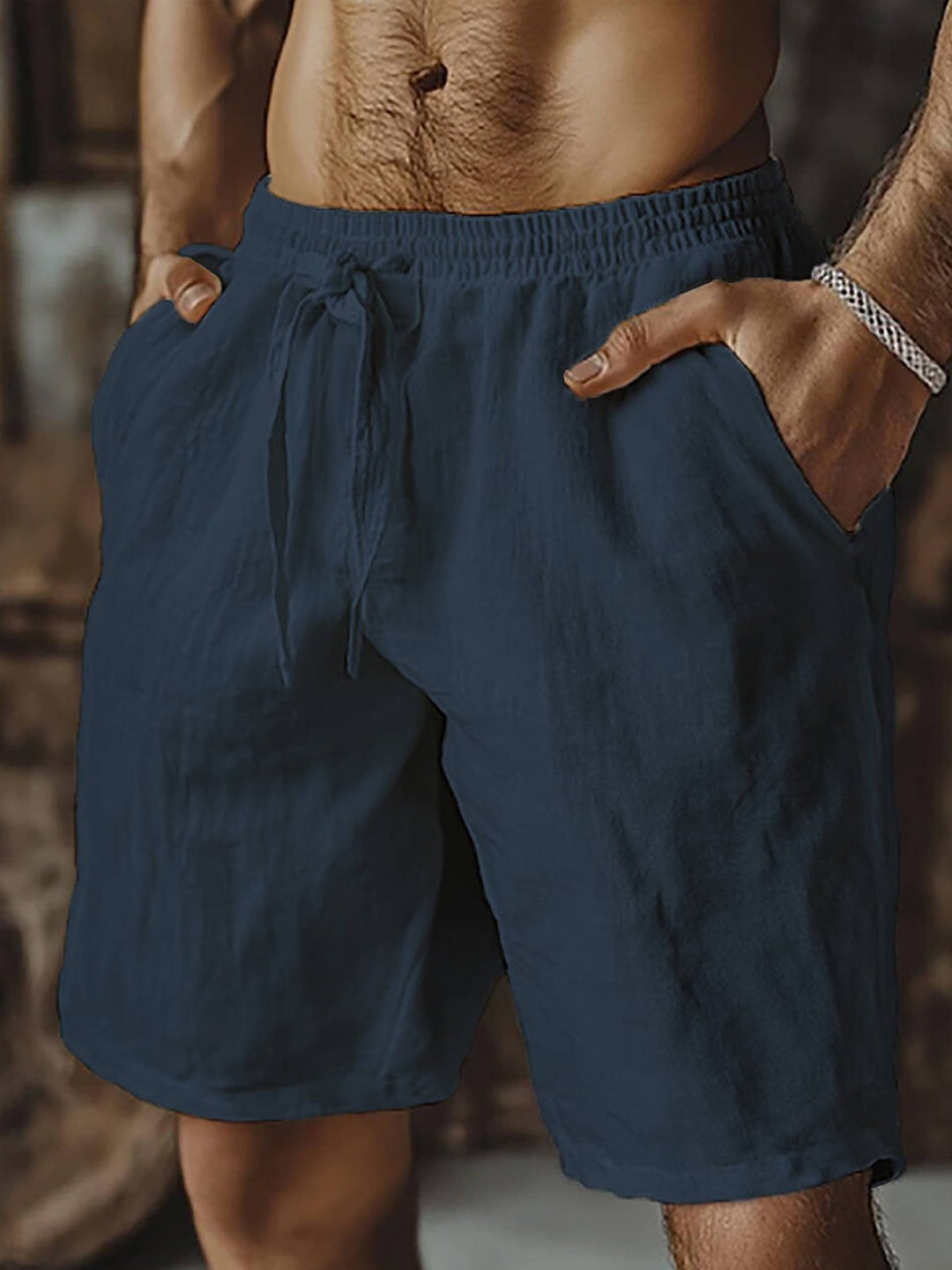 Alohadaddy® Solid Basic Cotton Linen Drawstring Beach Shorts