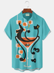 Alohadaddy® Retro 1950s Mid-century Atomic Age Geometric Cat Graphic Print Men's Button Pocket Short Sleeve Shirt Big & Tall