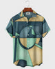 Alohadaddy® Men's Short-Sleeve Button-Down Shirt with Pocket Geometric Print