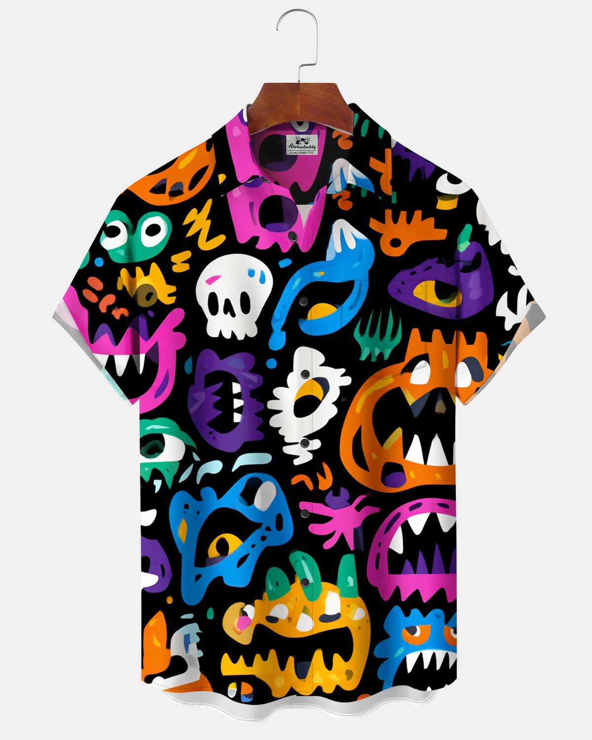 Alohadaddy® Men's Short-Sleeve Button-Down Shirt with Pocket Halloween Print