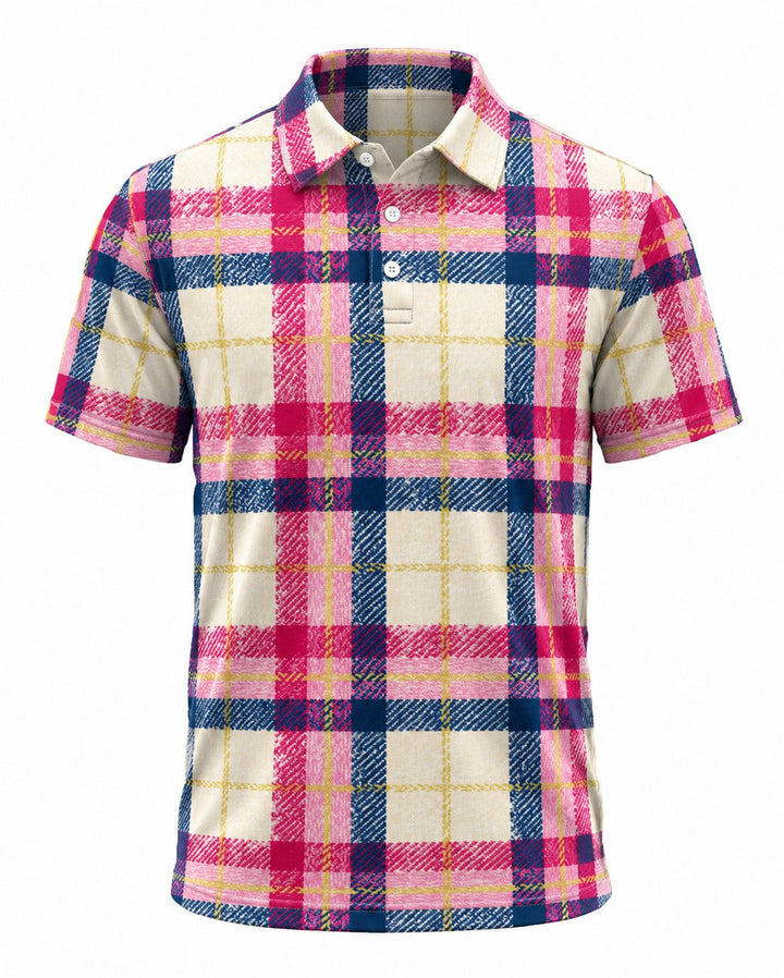 Men’s Basic Casual Checkered pattern Retro Print Button Down Polo Short-Sleeve Big &amp; Tall