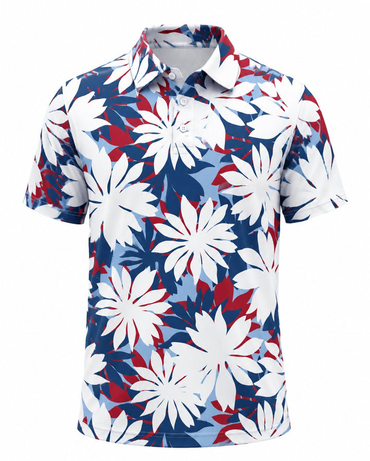 Men’s Basic Casual Flowering and plants Retro Print Button Down Polo Short-Sleeve Big &amp; Tall