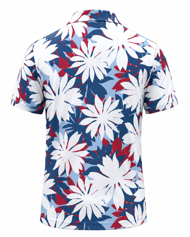 Men’s Basic Casual Flowering and plants Retro Print Button Down Polo Short-Sleeve Big &amp; Tall