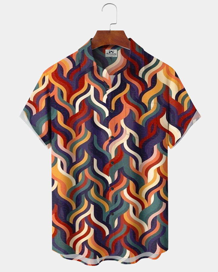 Alohadaddy® Casual Striped Geometric Print Men&