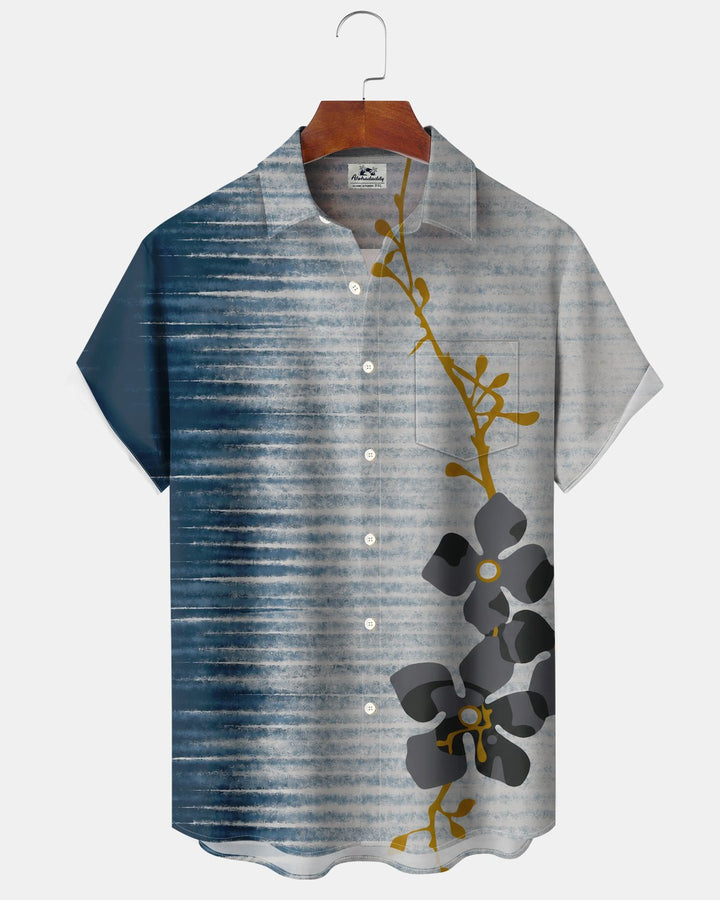 Alohadaddy® Casual Botanical Tree Trunk Floral Striped Gradient Print Men&