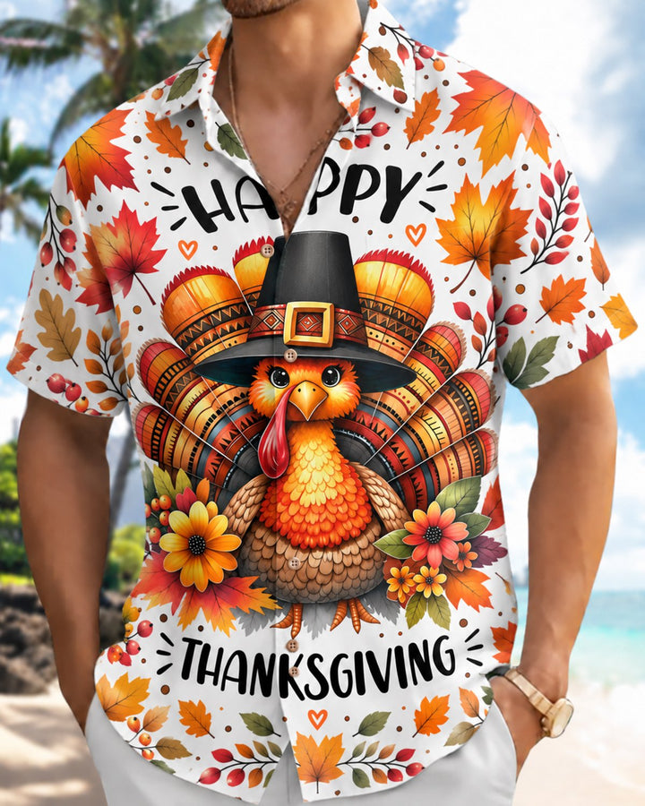 Alohadaddy® Thanksgiving Turkey Pumpkin Maple Leaf Print Men&