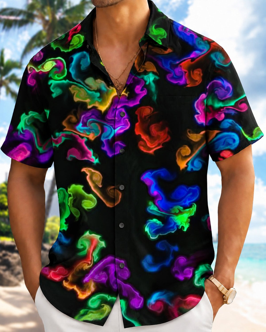 Alohadaddy® Casual Abstract Art Smoke Print Men&
