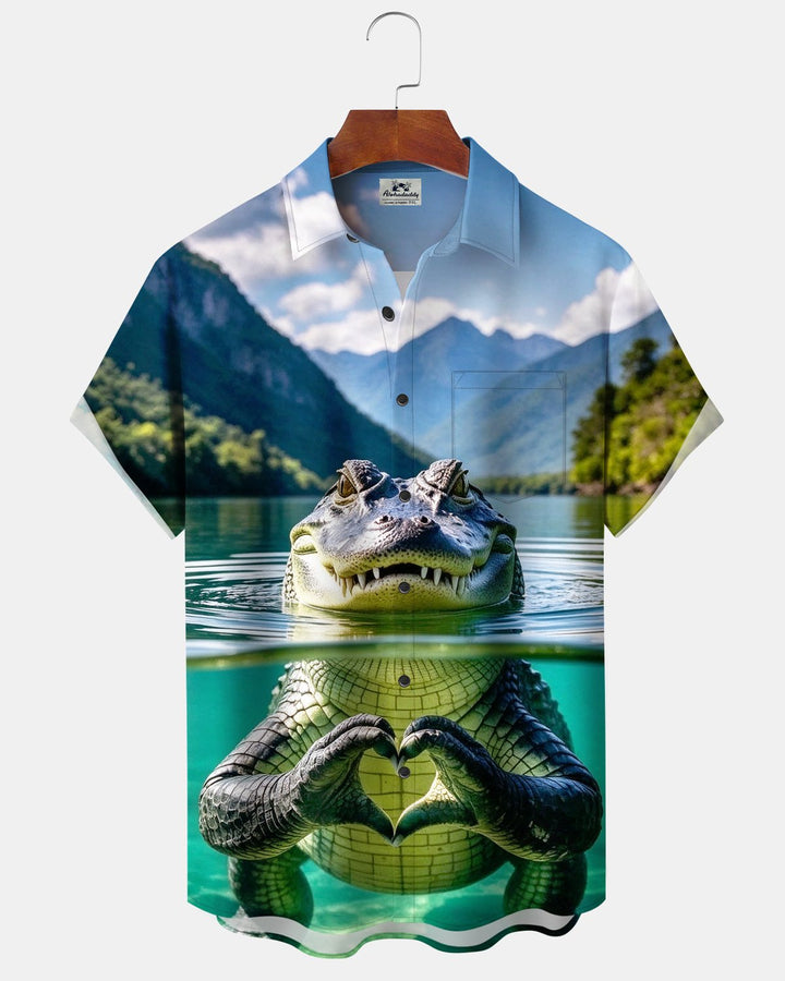 Alohadaddy® Retro Ocean Crocodile Heart Print Men&