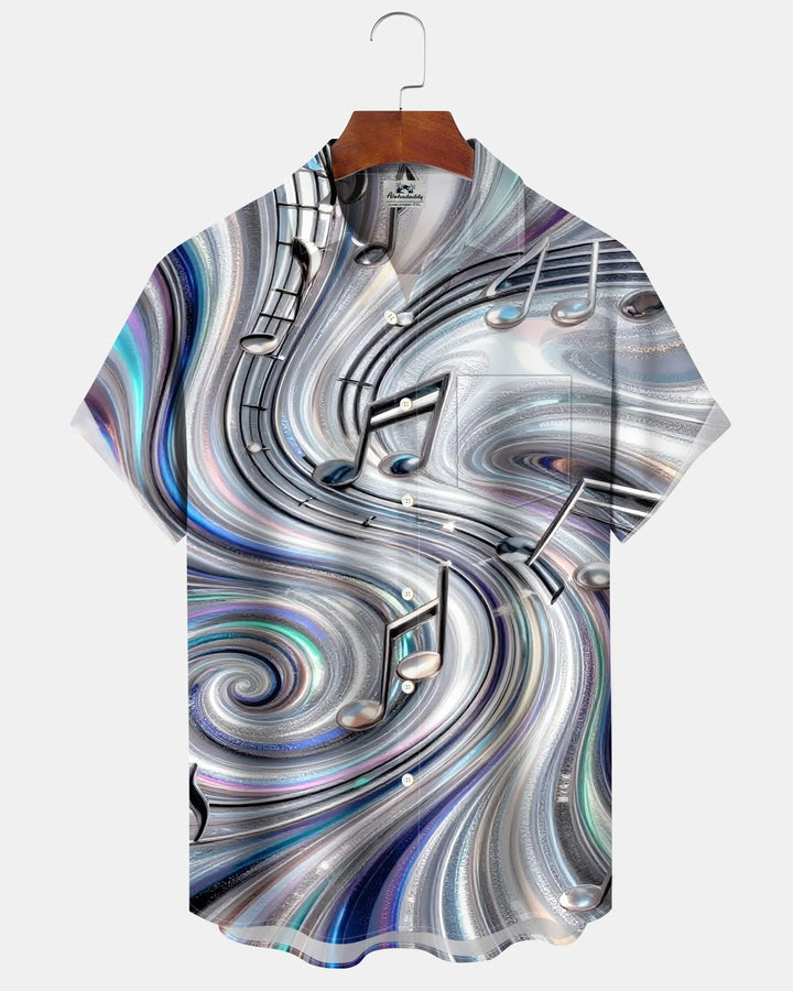 Alohadaddy® Casual Musical Note Abstract Liquid Metal Print Men&