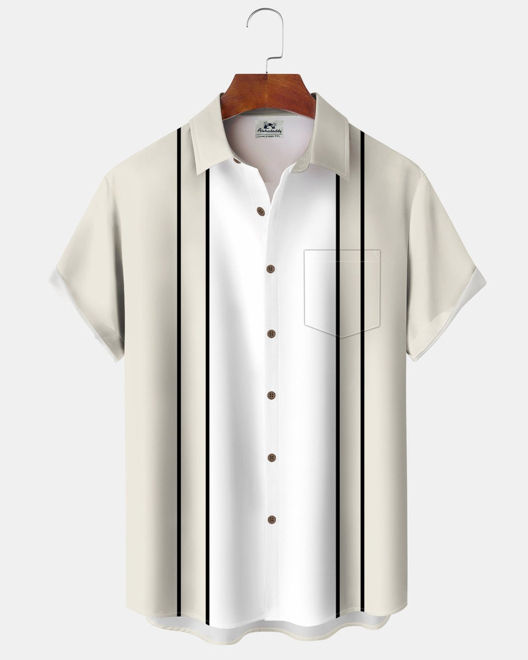 Alohadaddy® Retro Geometric Striped Bowling Shirt Print Men&