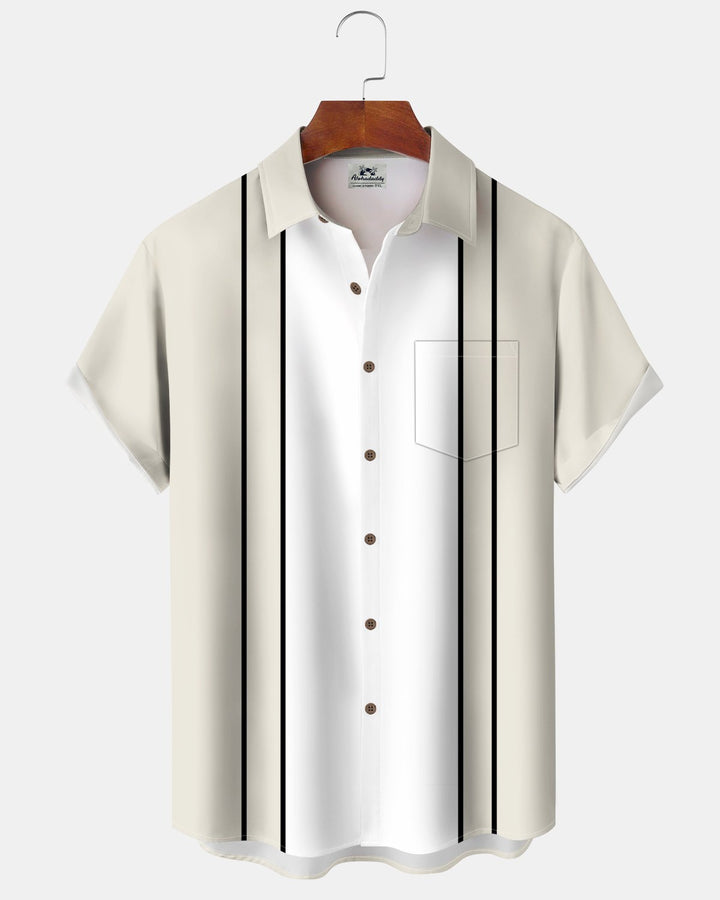 Alohadaddy® Retro Geometric Striped Bowling Shirt Print Men&