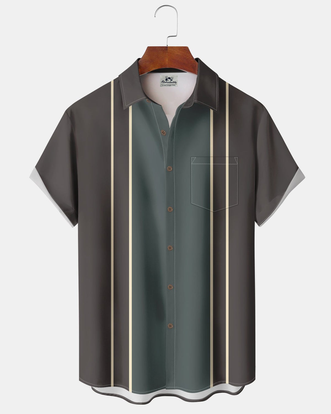 Alohadaddy® Retro Geometric Striped Bowling Shirt Print Men&