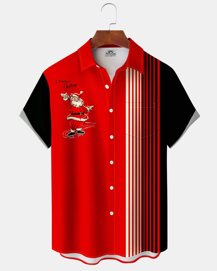 Alohadaddy® Holiday Christmas Santa Claus Striped Bowling Print Men&