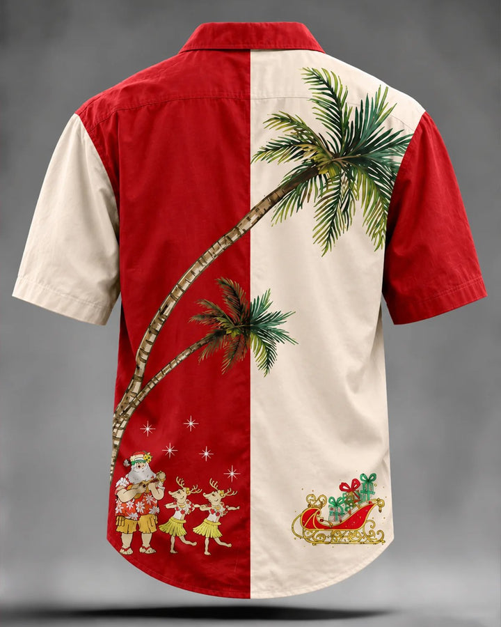 Alohadaddy® Holiday Retro Christmas Palm Tree Santa Claus Print Men&