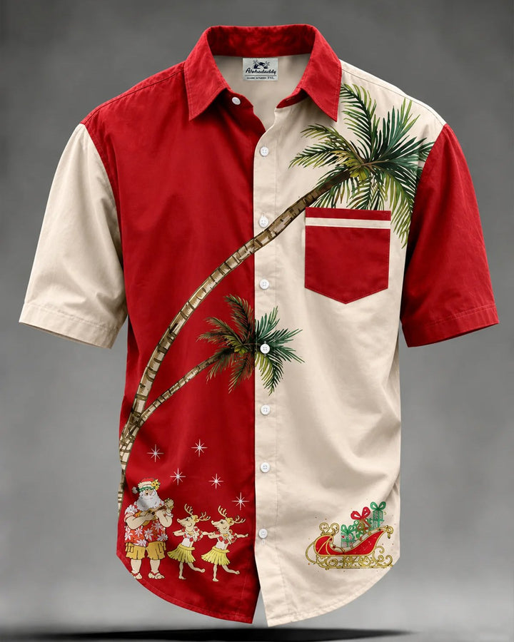 Alohadaddy® Holiday Retro Christmas Palm Tree Santa Claus Print Men&