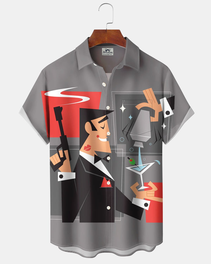 Alohadaddy® Retro Atomic Art Portrait Geometric Print Men&