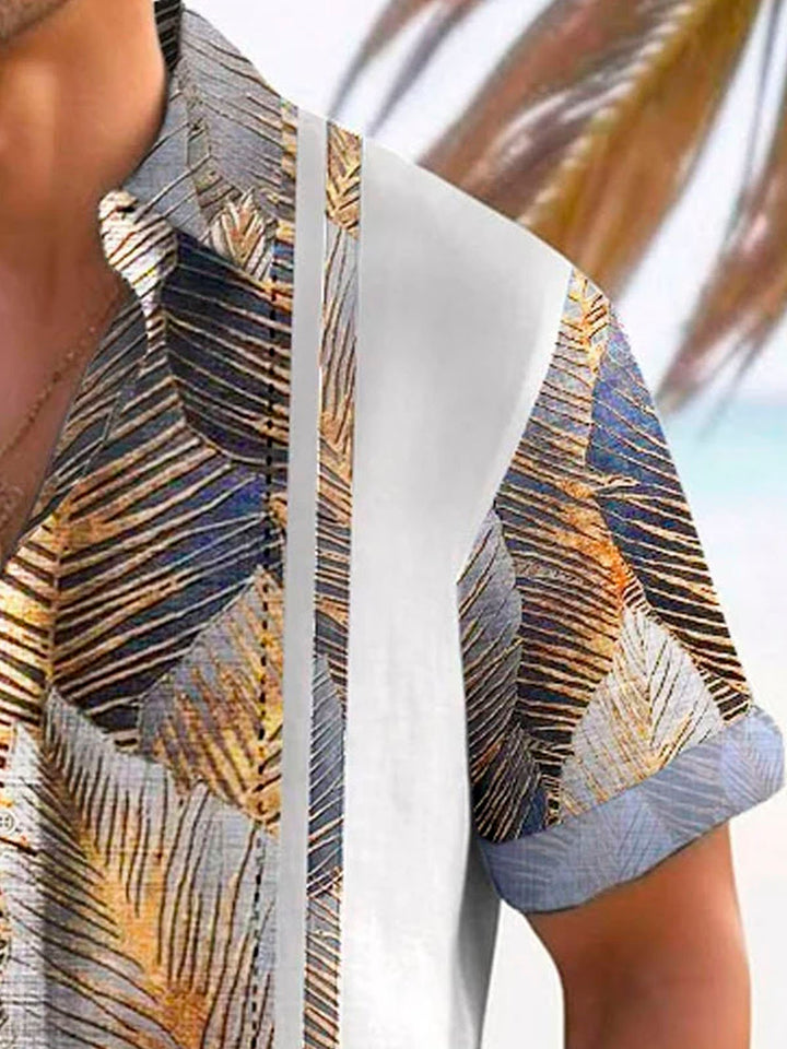 Camisa de manga corta con bolsillo abotonado y estampado de hojas botánicas vintage para hombre de Alohadaddy