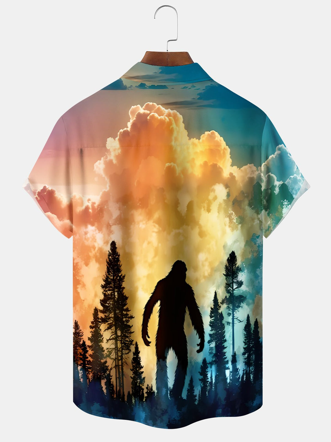 Alohadaddy Hawaii Resort Style Bigfoot Silhouette Print Art Buttons Stretch Large Size Men&