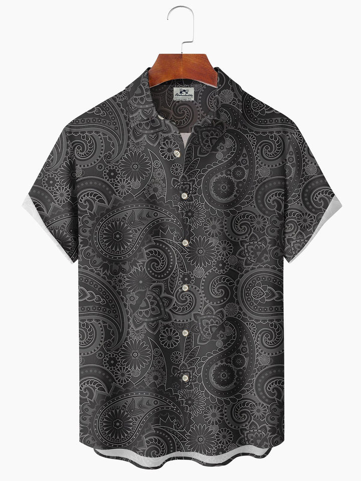 Alohadaddy Vacation Hawaii Cashew Flower Print Art Pocket Button Elastic Oversized Shirt