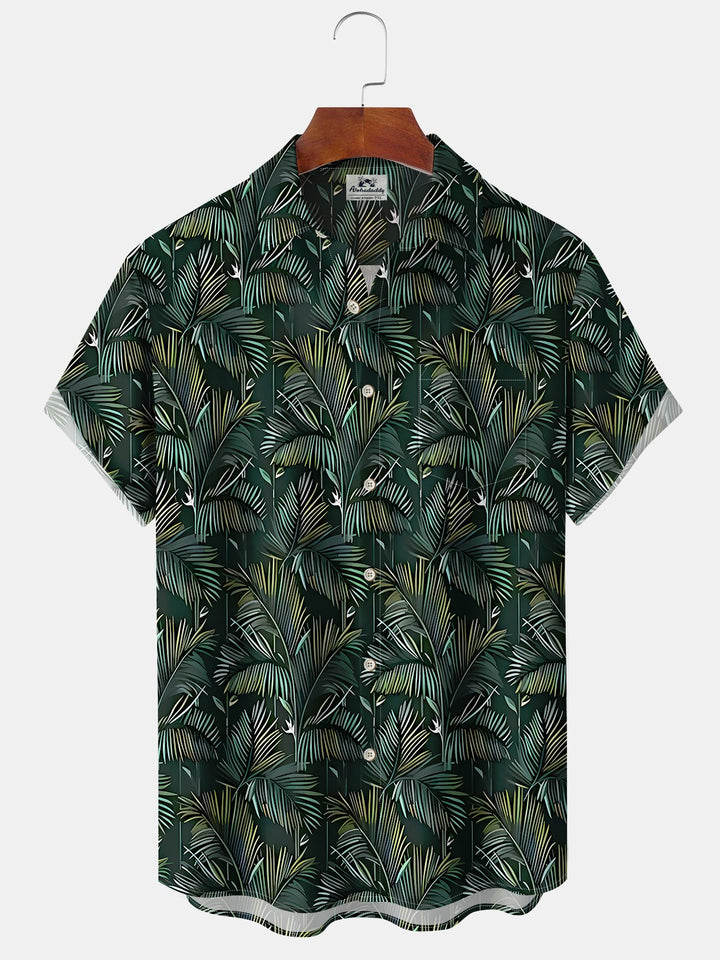 Alohadaddy Hawaiian Vacation Palm Tree Print Art Pockets Buttons Stretch Oversized Shirt