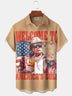 Alohadaddy Casual Trump Print Art Pocket Button Stretch Large Size Shirt