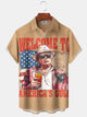 Alohadaddy Casual Trump Print Art Pocket Button Stretch Large Size Shirt