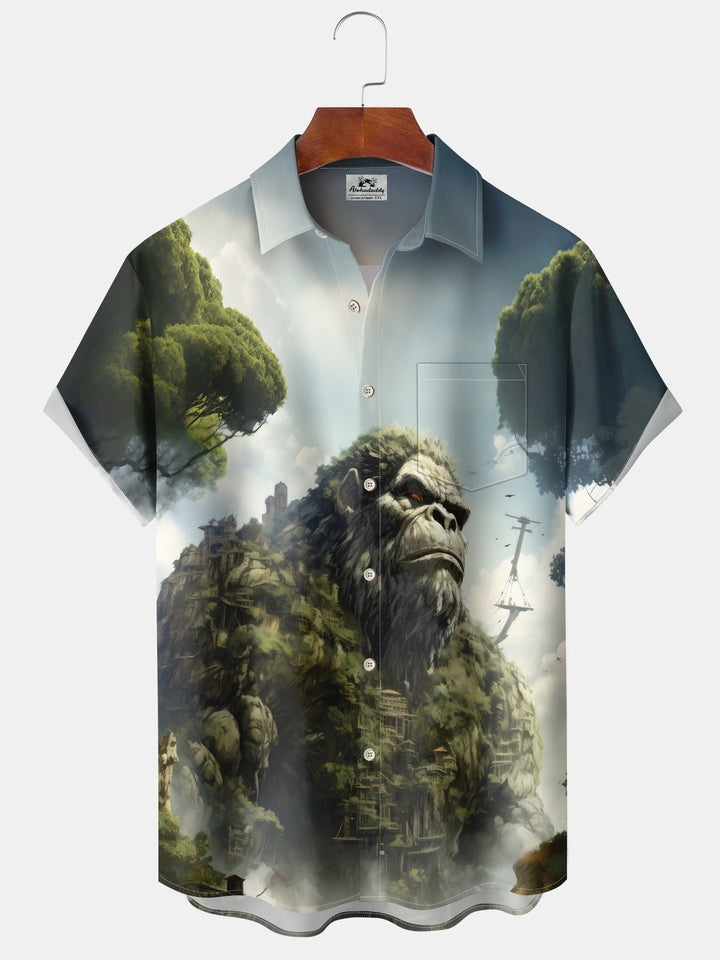 Alohadaddy Hawaii Bigfoot Casual Print Art Button Cardigan Pockets Stretch Large Size Short Sleeve Shirt