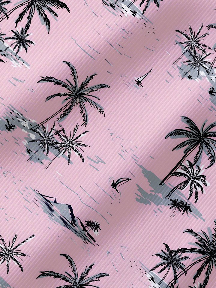 Alohadaddy Hawaiian Palm Trees Print Art Button Elastic Large Size Short Sleeve Polo Shirt
