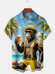 Alohadaddy Hawaiian Orangutan Vacation Print Art Button Cardigan Pocket Stretch Large Size Long Short Sleeve Shirt
