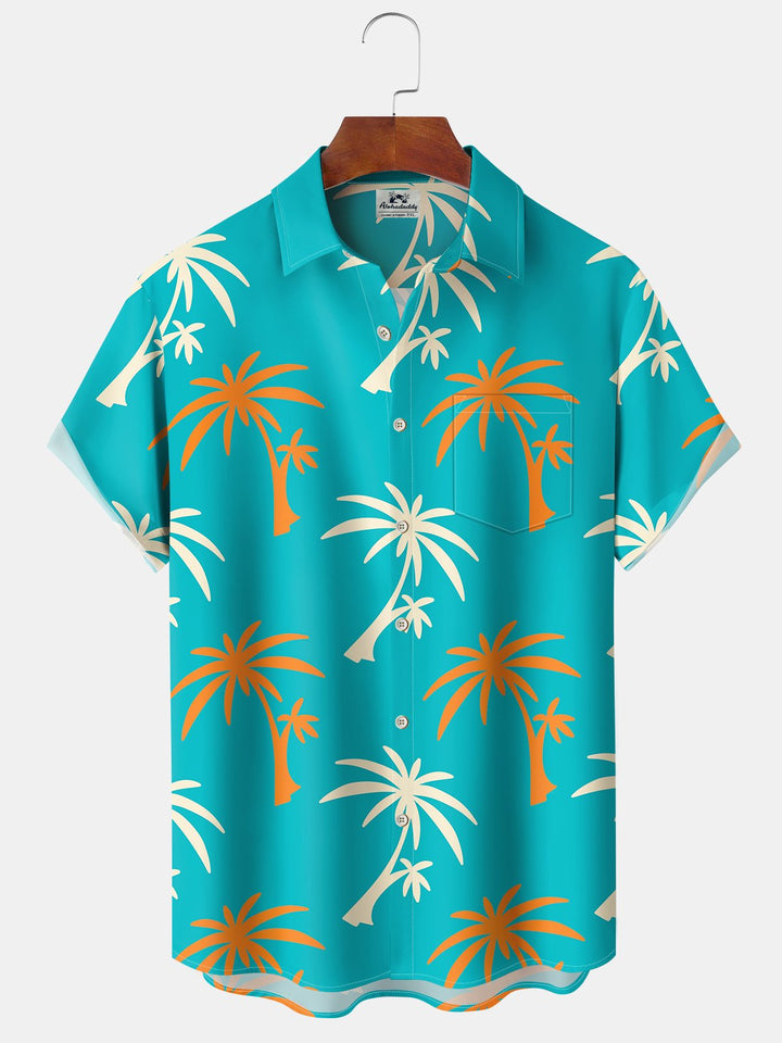 Alohadaddy Hawaiian Palm Trees Art Print Button Cardigan Pockets Large Size Long Short Sleeve Polyester Shirt
