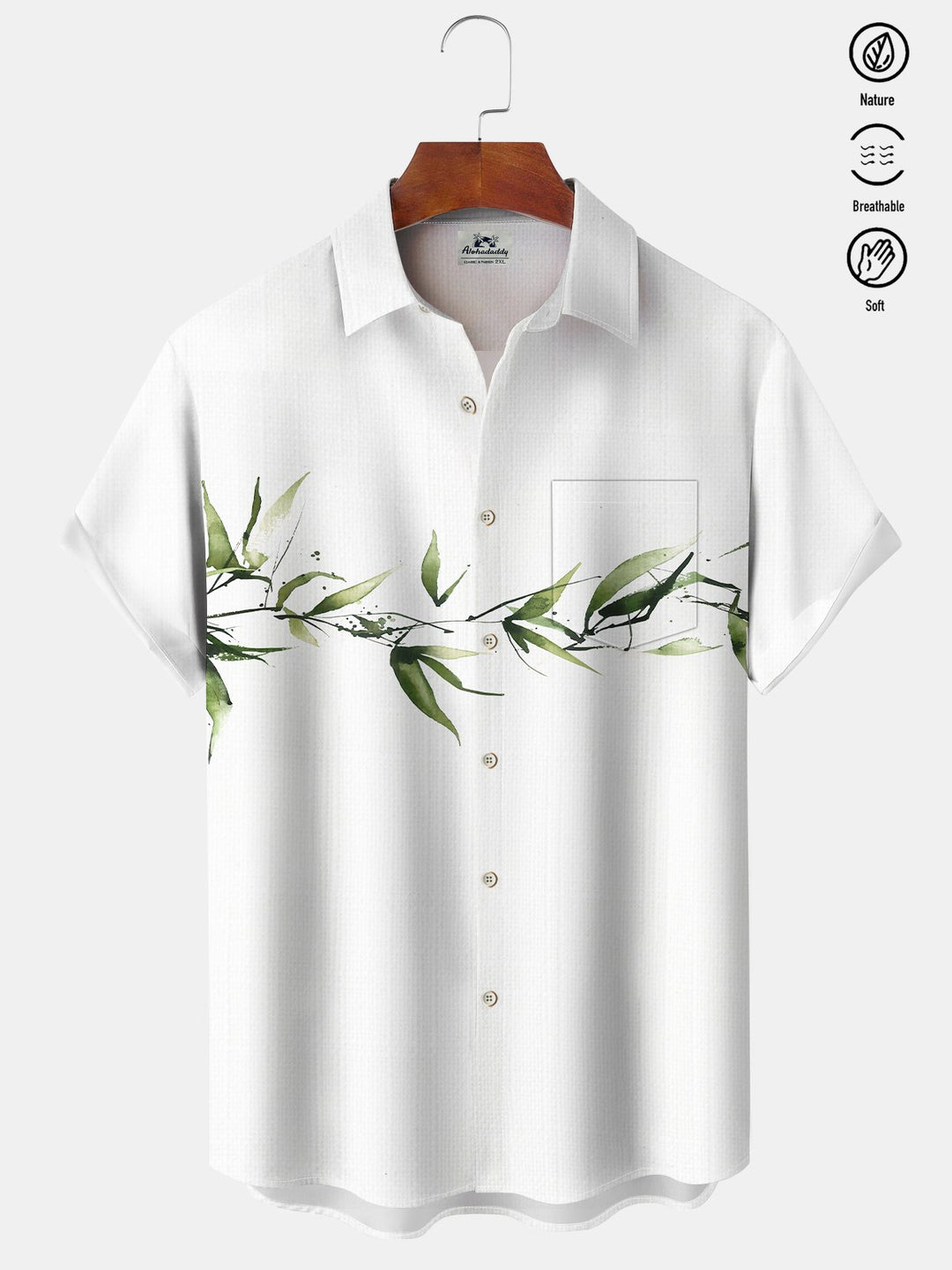 Alohadaddy Casual Series Bamboo Leaves Bamboo Print Art Button Cardigan Pockets Breathable Stretch Long Oversized Shirt