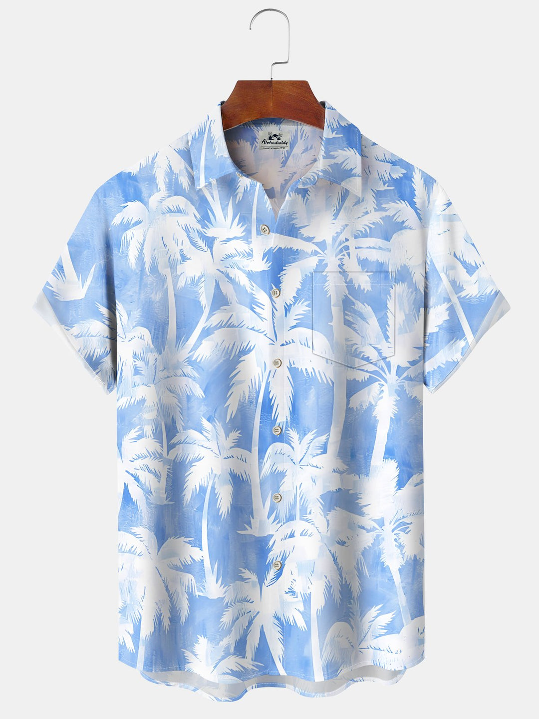 Alohadaddy Casual Collection Everyday Hawaii Palm Trees Art Print Button Cardigan Pocket Polyester Stretch Short Sleeve Shirt