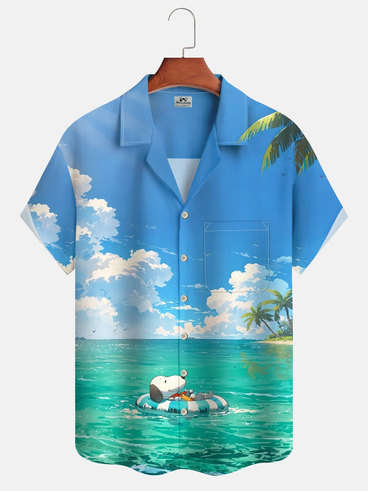 Alohadaddy Hawaii Vacation Cartoon Characters Print Art Button Cardigan Pocket Polyester Stretch Large Size Long Short Sleeve Shirt