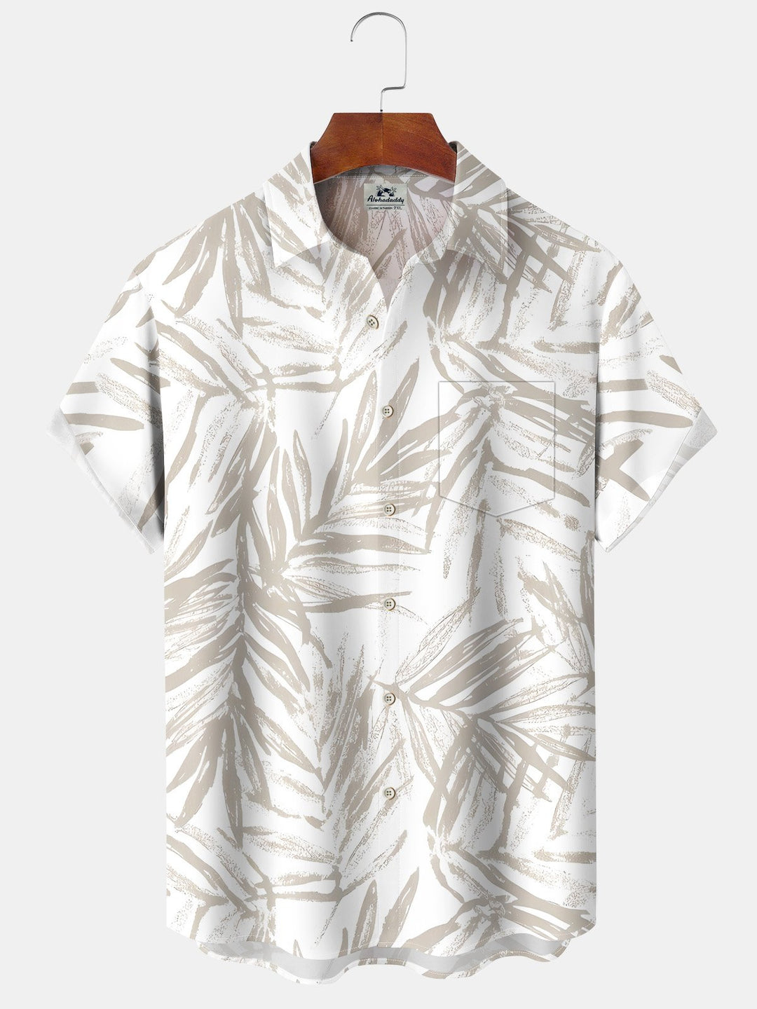 Alohadaddy Moisture Wicking Palm Leaf Art Print Stretch Oversized Chest Pocket Short Sleeve Shirt