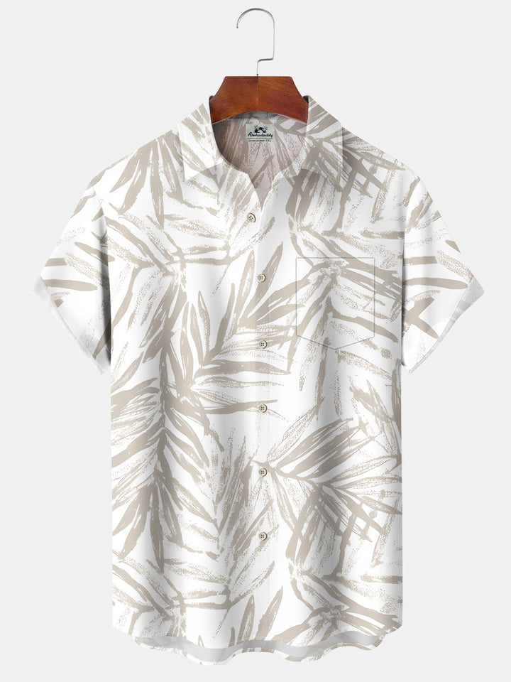Alohadaddy Moisture Wicking Palm Leaf Art Print Stretch Oversized Chest Pocket Short Sleeve Shirt