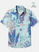 Alohadaddy Cotton Ocean Coral Art Print Moisture Wicking Chest Pocket Cardigan Hawaiian Oversized Short Sleeve Shirt