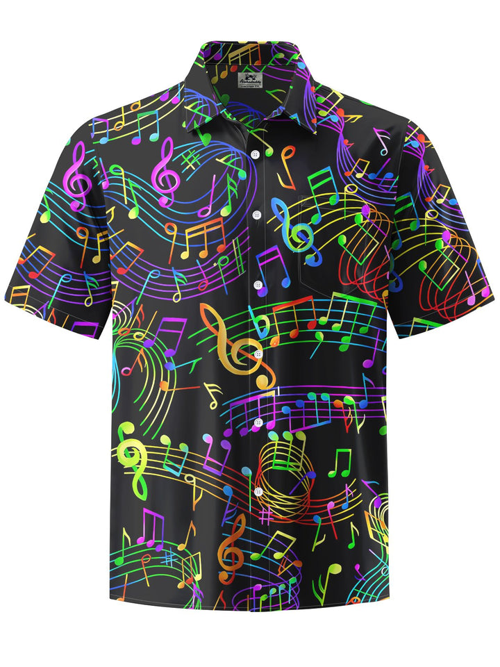 Alohadaddy® Casual Music Notes Printed Chest Pocket Men&